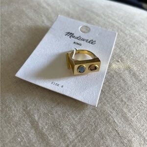 Madewell Gold Ring with Blue and Taupe Stones